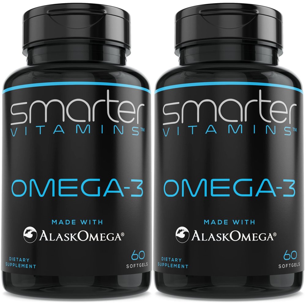 (2 Pack) Smarter Omega 3 Fish Oil, Berry Flavor, Burpless, Tasteless, 2000mg, Potent Triple Strength DHA EPA Brain OMEGA3, Made with AlaskOmega