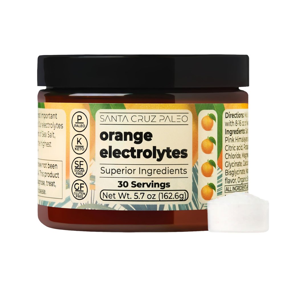 Santa Cruz Paleo Electrolyte Powder, Orange Flavor, Sugar Free Hydration Drink Mix with Himalayan Pink Salt, Sea Salt, Magnesium Glycinate, Potassium Chloride, Sweetened with Stevia, 30 Servings