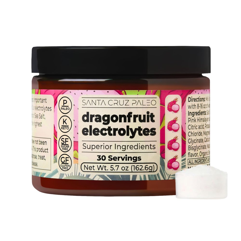 Santa Cruz Paleo Electrolyte Powder, Dragon Fruit Flavor, Sugar Free Hydration Drink Mix with Himalayan Pink Salt, Sea Salt, Magnesium Glycinate, Potassium Chloride, Sweetened with Stevia, 30 Servings