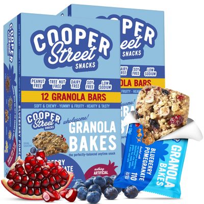 Cooper Street Blueberry Pomegranate Granola Bakes (24 bars) - Individually Wrapped Soft and Chewy Breakfast Granola Bars - Nut, Dairy & Soy Free - Great As Kids Snacks For School, Hiking Or Lunchbreak