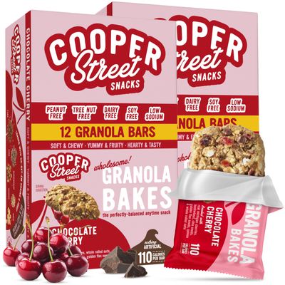 Cooper Street Chocolate Cherry Granola Bakes (24 pack) - Individually Wrapped Soft and Chewy Breakfast Granola Bars - Nut, Dairy & Soy Free - Great As Kids Snacks For School, Hiking Or Lunchbreak