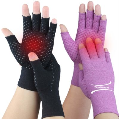 2 Pairs Arthritis Gloves for Pain Relief, Compression Gloves for Arthritis, Carpal Tunnel, Osteoarthritis, Joint, Typing, Driving, Fingerless Hand Gloves for Women Men (Pure Black1+Purple1, Medium)