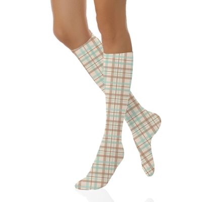 VeJerKK Plaid Compression Socks for Women and Men,Scottish Country Style Tartan,Warm Women Socks Best Support for Running,Athletic,Nursing,Travel Brown Green -20 inch