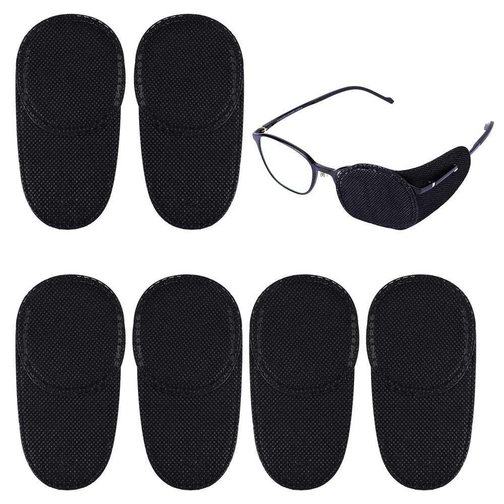 6pcs Eye Patches for Glasses, Reusable Non-Woven Fabric Eye Patch to Cover Left Right Eye Improve Vision for Kids' & Adults' Lazy Eye Amblyopia Strabismus (Black, Medium Size)