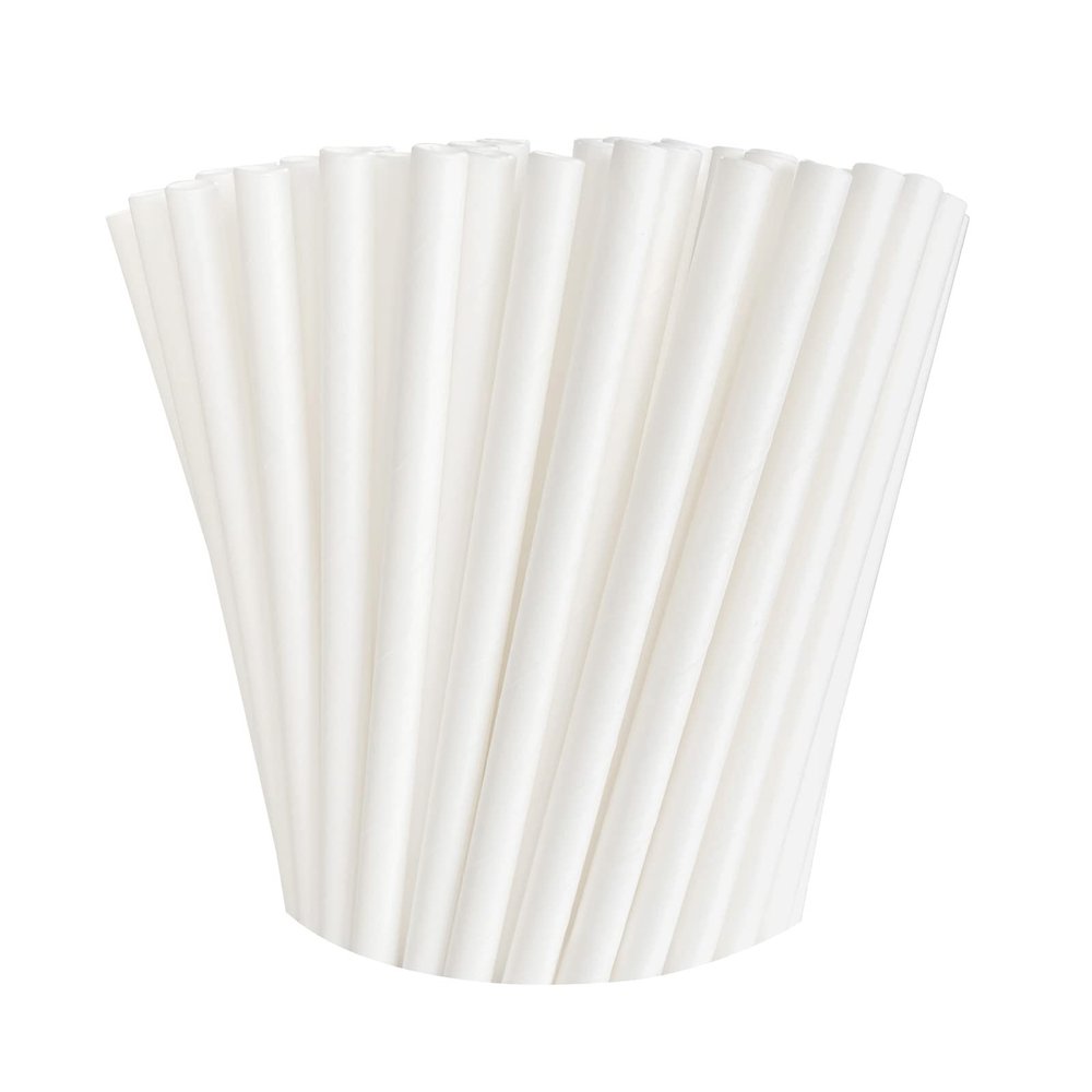 100 Pack Paper Straws White Biodegradable co-Friendly Drinking Bulk for Party Supplies, Bridal/Baby Shower, Birthday, Mixed Drinks, Weddings, Restaurant, Food Service, Drink Stirrer