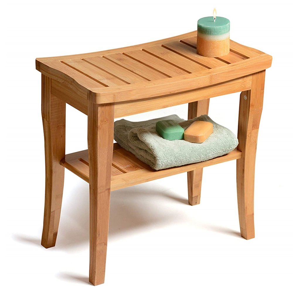 Shower Bench Seat for Inside Shower,Bamboo Waterproof Non-Slip Bathing Stool with Storage Towel Shelf for Elderly Disabled Indoor Or Outdoor Use,Applicable