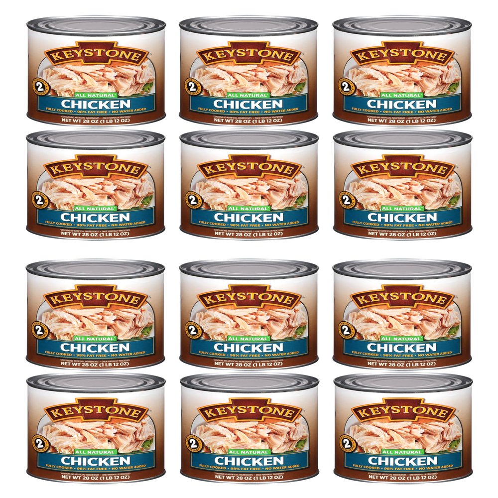 Keystone Meats All Natural Heat and Serve Canned Chicken 28 oz  Fully Cooked Canned Meat  98% Fat Free  Shelf Stable with 5-Year Shelf Life  Premium Pantry Staple for Everyday Meals  Emergency Survival Canned Food  Ready to Eat  Gluten Free  