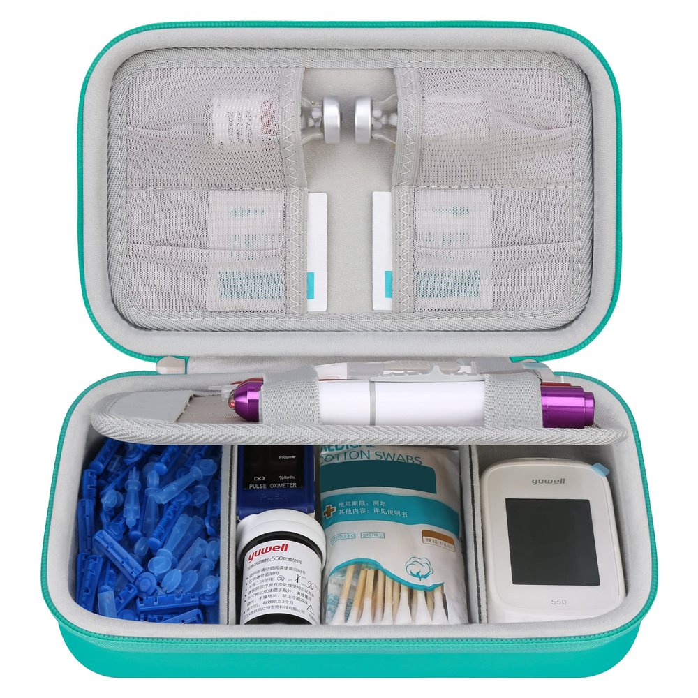 Elonbo Diabetic Supplies Travel Case, Glucose Meter Portable Storage Bag, Diabetic Care Kits Organizer Holder, Diabetic Supply Carrying Case for Glucose Meter Insulin Pen Blood Sugar Test Strips,Green
