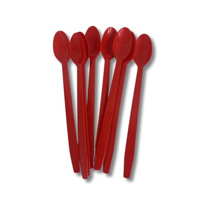 8" Red Plastic Sundae/Soda Spoon 50 Pack