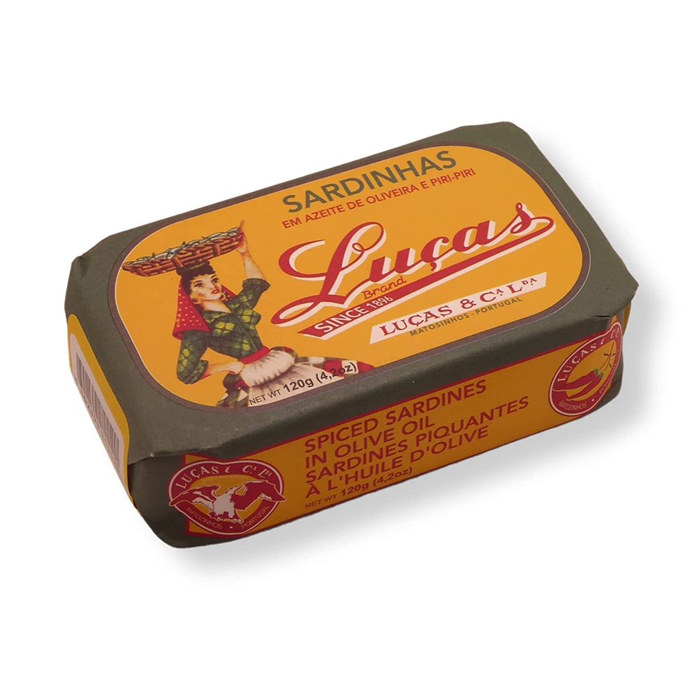 Luas from Portugal - Canned whole Sardines in Olive Oil and piri-piri (Spicy) - 4.23oz / 120gr (Pack of 5 cans)