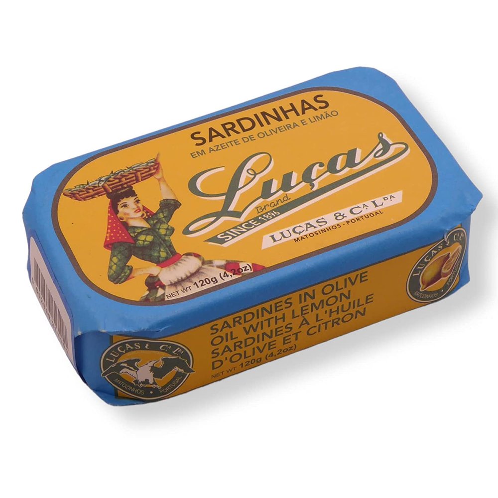 Luas from Portugal - Canned whole Sardines in Olive Oil and Lemon - 4.23oz / 120gr (Pack of 5 cans)