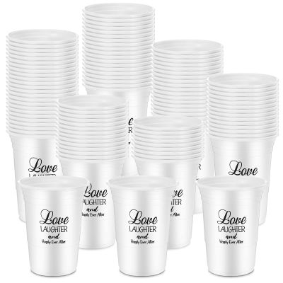 Nuenen 100 Pcs 16 oz Disposable Wedding Plastic Cups Bulk, Clear Wedding Reception Cup for Bridal Shower Anniversary Cheers to Love Dinner Birthday Bachelorette Party Favors Supplies