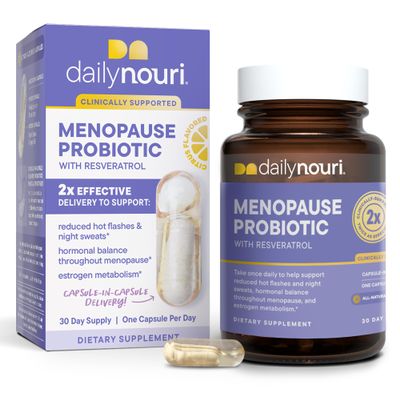 Daily Nouri Menopause Probiotics for Women | Hormonal Balance, Hot Flashes, Night Sweats & Gut Health | 3 Clinically Studied Strains + Resveratrol & Omega | 30-Day Supply