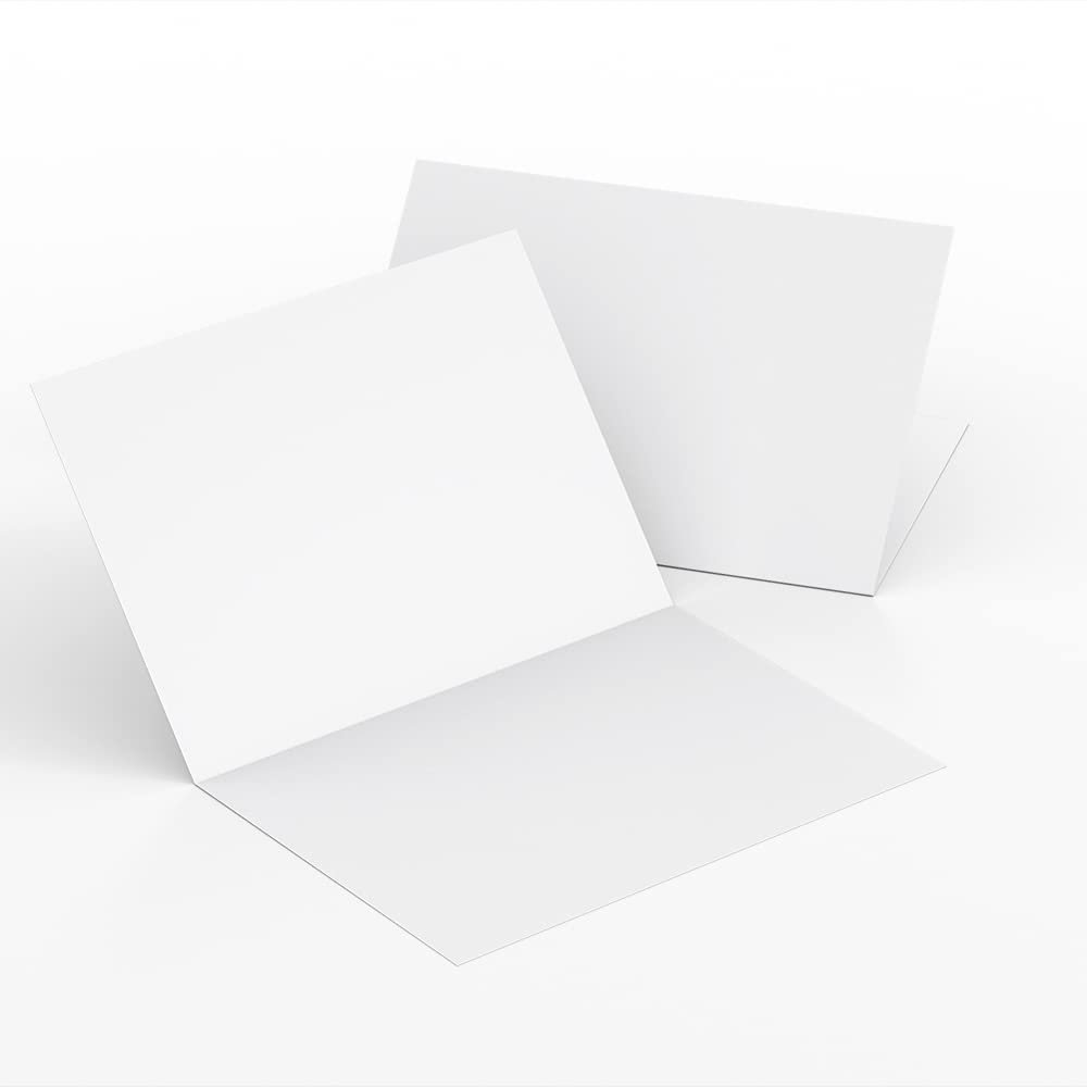 Reskid 100-Pack Heavyweight White Blank Cards - 7x10 Scored To 5x7 - 110lb Printable Note Cards (5x7 Inches)
