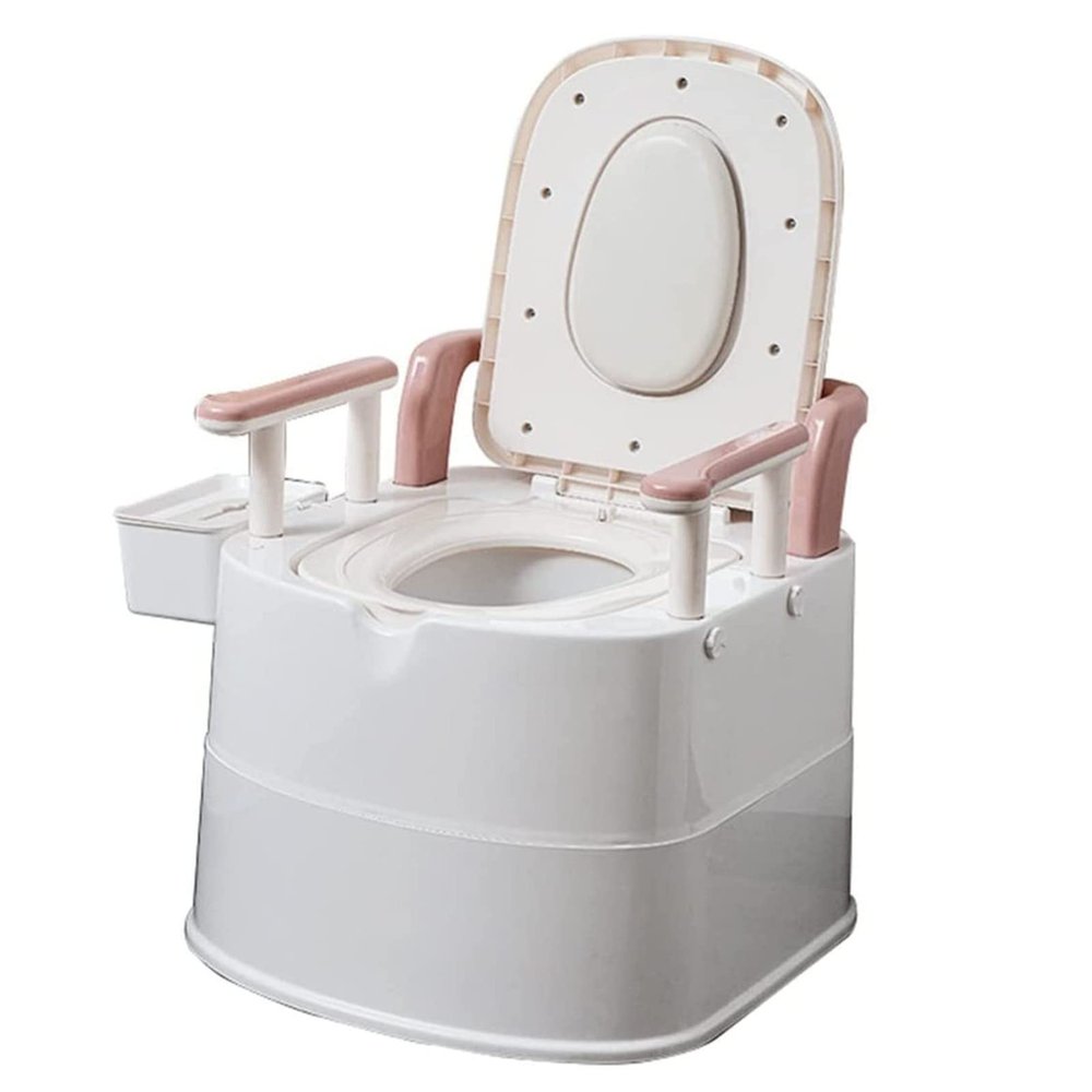 Bariatric Commode Chair 500 Lbs Extra Wide, Bedside Commode with Padded Seat and Back Stand Alone Bed Side Commode and Over The Toilet Commode White Pink