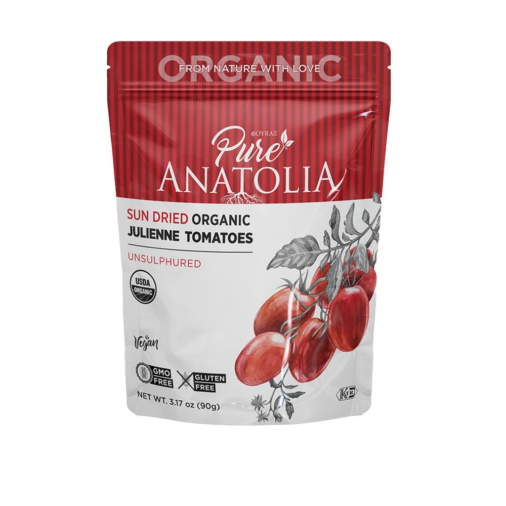 Sun Dried Organic Tomatoes Halves Cut by Pure Anatolia (Resealable Portion Control Packs, Non-GMO, Gluten-Free, Vegan, Unsulfured, Nutrient-Rich, No Preservatives, Pack of 1)