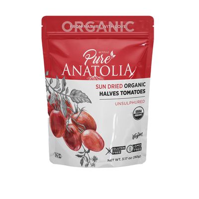 Organic Sun Dried Tomatoes Julienne Cut by Pure Anatolia - Sundried Tomato, No Sugar Added, USDA Certified, No Preservatives, Kosher & Halal, 3.17 oz