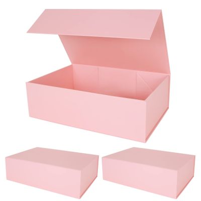 Aimyoo Pink Collapsible Gift Box with Magnetic Closure Lids 13.8x9x4.3 in, Bridesmaid Groomsmen Proposal Box, Large Rectangle Box for Present Graduation Storage 3 Pack