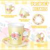 Zopeal 100 Pcs Disposable Tea Party Decorations 9 oz Floral Paper Cup with Handle and Saucer Set for Mother Day Wedding Birthday Spring Princess Blossom Party Baby Shower Supplies(Light Yellow) view 3
