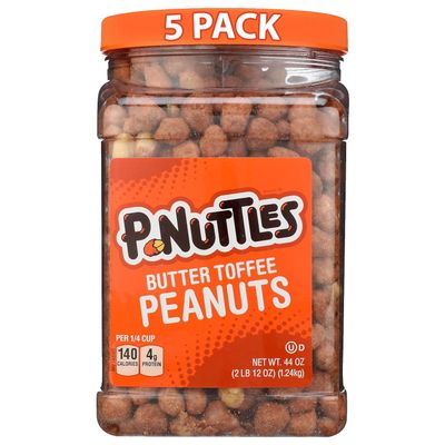 P-Nuttles Butter Toffee Covered Peanuts, 44 Oz Resealable Jar (Pack of 5) - Sweet & Salty Candied Peanuts Snacks - Perfect for Parties, Travel & Gatherings - Kosher Certified Crunchy Gourmet Snacks