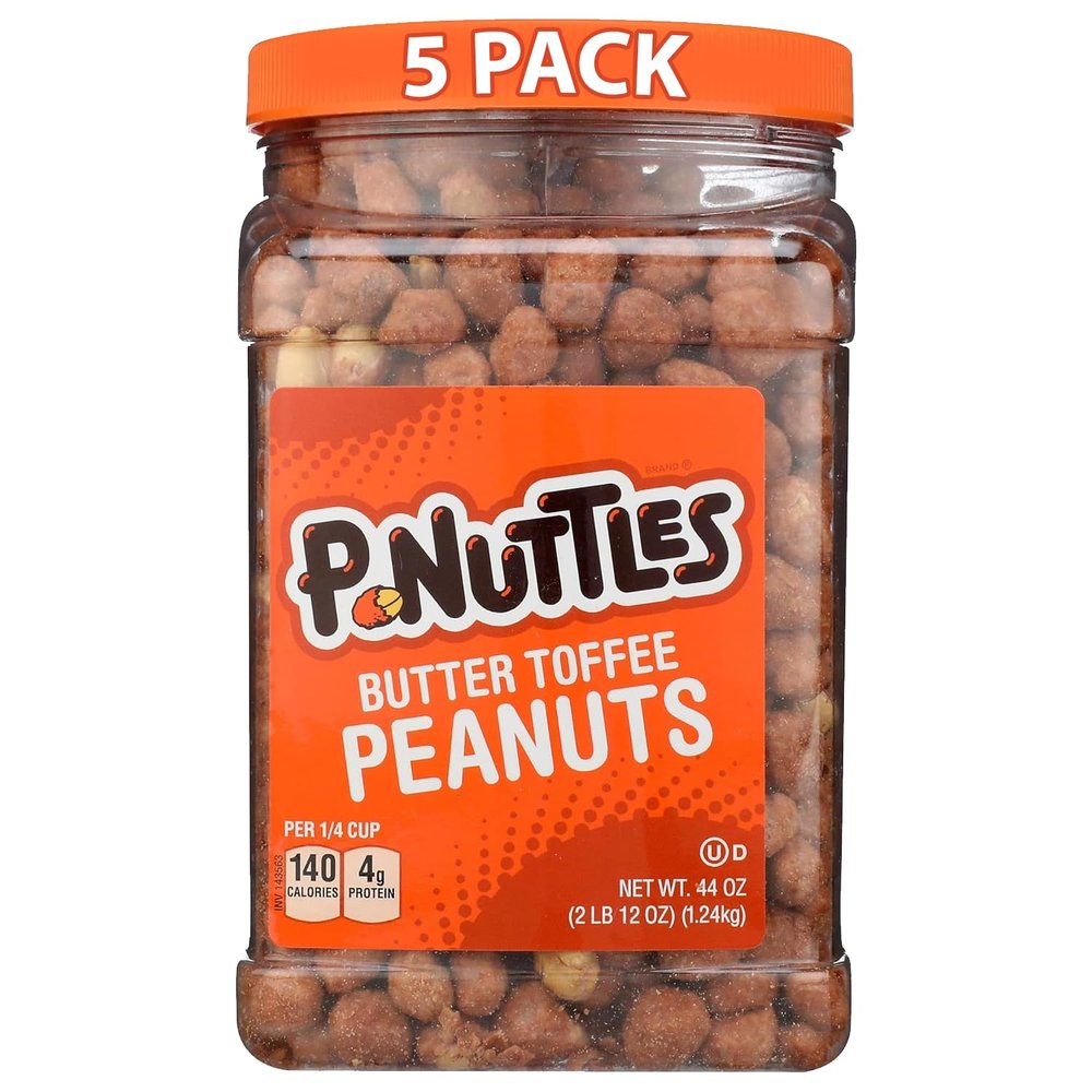 P-Nuttles Butter Toffee Covered Peanuts, 44 Oz Resealable Jar (Pack of 5) - Sweet & Salty Candied Peanuts Snacks - Perfect for Parties, Travel & Gatherings - Kosher Certified Crunchy Gourmet Snacks