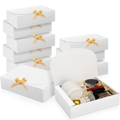 SWANGSA 11 Set Gift Boxes with Lids, 10.6''x8''x3'' White Kraft Paper Gift Box, Bridesmaid Proposal Box with Ribbon and 60pcs Adhesive Dots, for Wedding, Packaging, Present, Birthday, Cupcake Boxes
