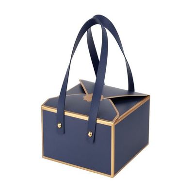 Hammont Gift Boxes - 4 Pack of Gift Boxes with Faux Leather Handles - Cookie Boxes - Versatile Gift Boxes for Presents - Elegant Box for Cakes Candy | Jewelry | Chocolates (6"x6"x3" (Blue))