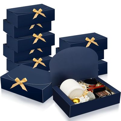 SWANGSA 11 Set Gift Boxes with Lids, 10.6''x8''x3'' Blue Kraft Paper Gift Boxes For Presents, Bridesmaid Proposal Box with Ribbon and 60pcs Adhesive Dots, for Wedding, Packaging wedding favors,