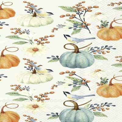 IHR Ideal Home Range Dinner Napkins Disposable 3-Ply Paper Hand Towels, 8.5" x 4.5", Pumpkin Floral, 16 Count