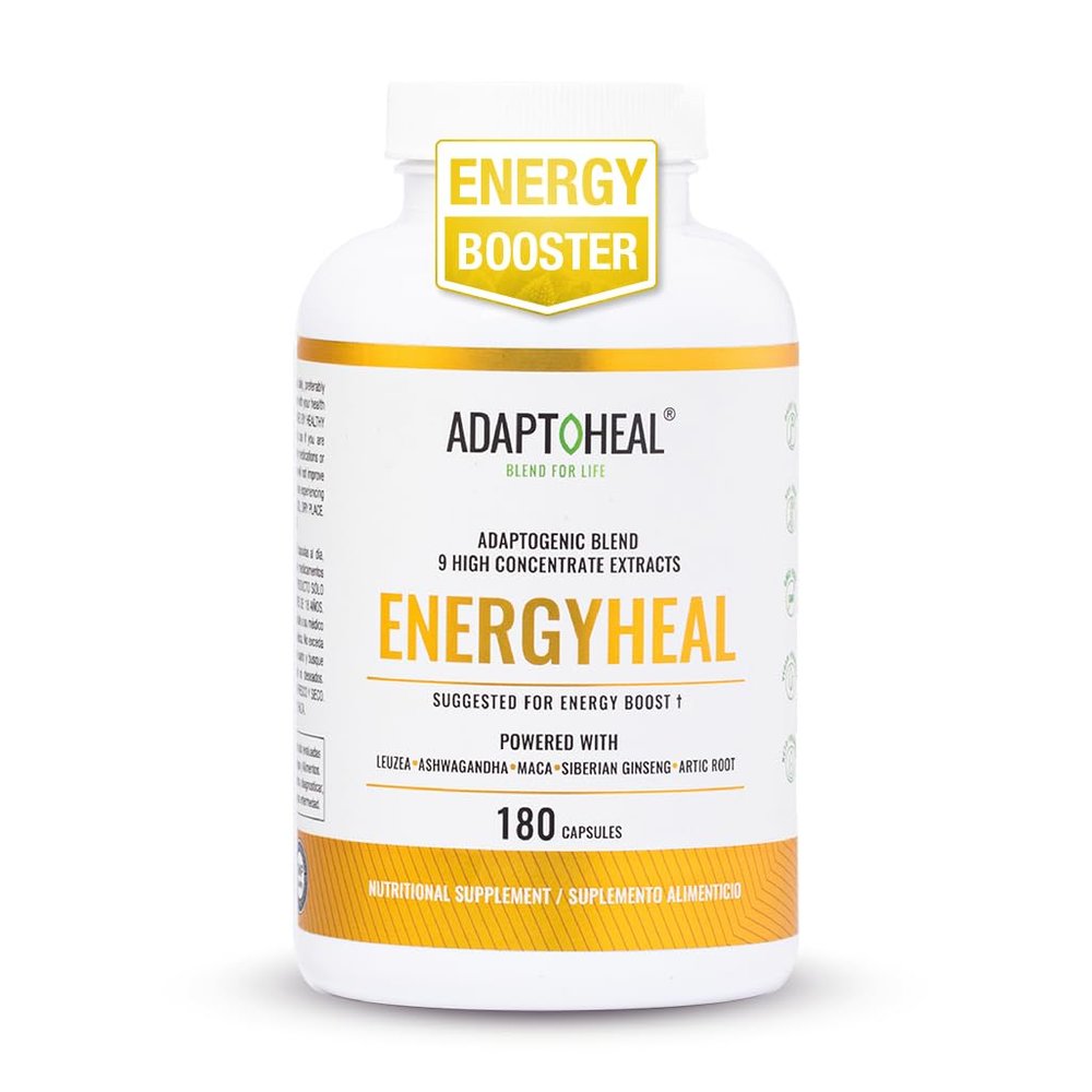 ADAPTOHEAL Adaptogen Leuzea, Ashwagandha, Rhodiola Rosea, Schisandra and Ginseng Complex  Energyheal Adaptogenic Energy Supplement for Natural Energy, Stress and Adrenal Support 180 Capsules