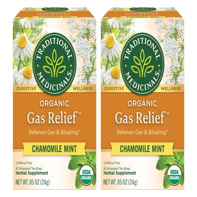 Traditional Medicinals Organic Gas Relief Chamomile Mint Herbal Tea, Relieves Gas & Bloating, 16 Count (Pack of 2) - 32 Tea Bags Total