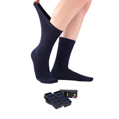 ELYFER Navy Blue Diabetic Crew Socks for Women (8 Pairs) Soft Thin Bamboo Rayon, Wide, Loose Fit, Seamless Toe, Non-Binding, Circulatory, Compression, Moisture-Wicking Cushion Dress Socks Size (9-12)