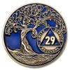 1 to 50 Year Twisted Tree of Life Sobriety Coin - Gold Plated AA Chips & Medallions - 29 Year Sobriety Coin - Translucent Blue view 1
