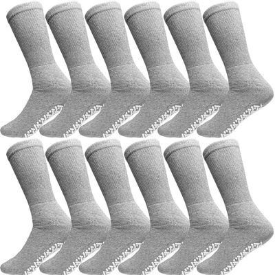 AMU Solutions 6 Pairs Non-Binding Loose Fit Crew Sock - Non-Slip Diabetic Socks for Men and Women (13-15, Gray)