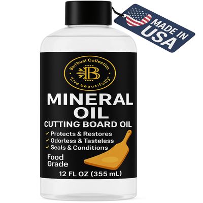 Food Grade Mineral Oil - 12oz Cutting Board Oil for Wood, Butcher Block Oil Conditioner - Food Safe Mineral Oil for Cutting Boards, Bamboo, Teak, Utensils, Charcuterie & Kitchen Surfaces, Made in USA