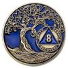 1 to 50 Year Twisted Tree of Life Sobriety Coin - Gold Plated AA Chips & Medallions - 8 Year Sobriety Coin - Translucent Blue view 1