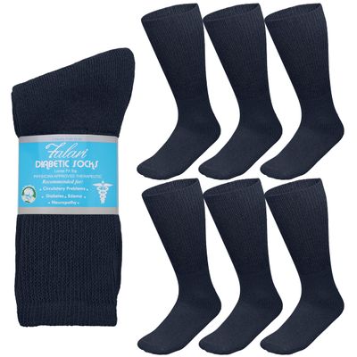 Falari 6-Pack Physicians Approved Diabetic Crew Socks Loose Fit Top Help Blood Circulation (9-11, Navy)