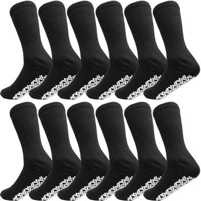 AMU Solutions 6 Pairs Non-Binding Loose Fit Crew Sock - Non-Slip Diabetic Socks for Men and Women (13-15, Black)