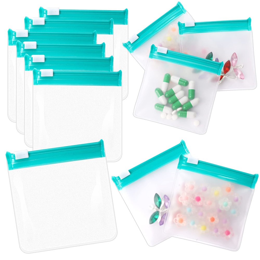 12 PCS Zippered Reusable Pill Storage Pouch Bags - Clear Plastic Pill Bags with Slide Lock for Small Items