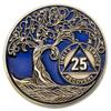 1 to 50 Year Twisted Tree of Life Sobriety Coin - Gold Plated AA Chips & Medallions - 25 Year Sobriety Coin - Translucent Blue view 1
