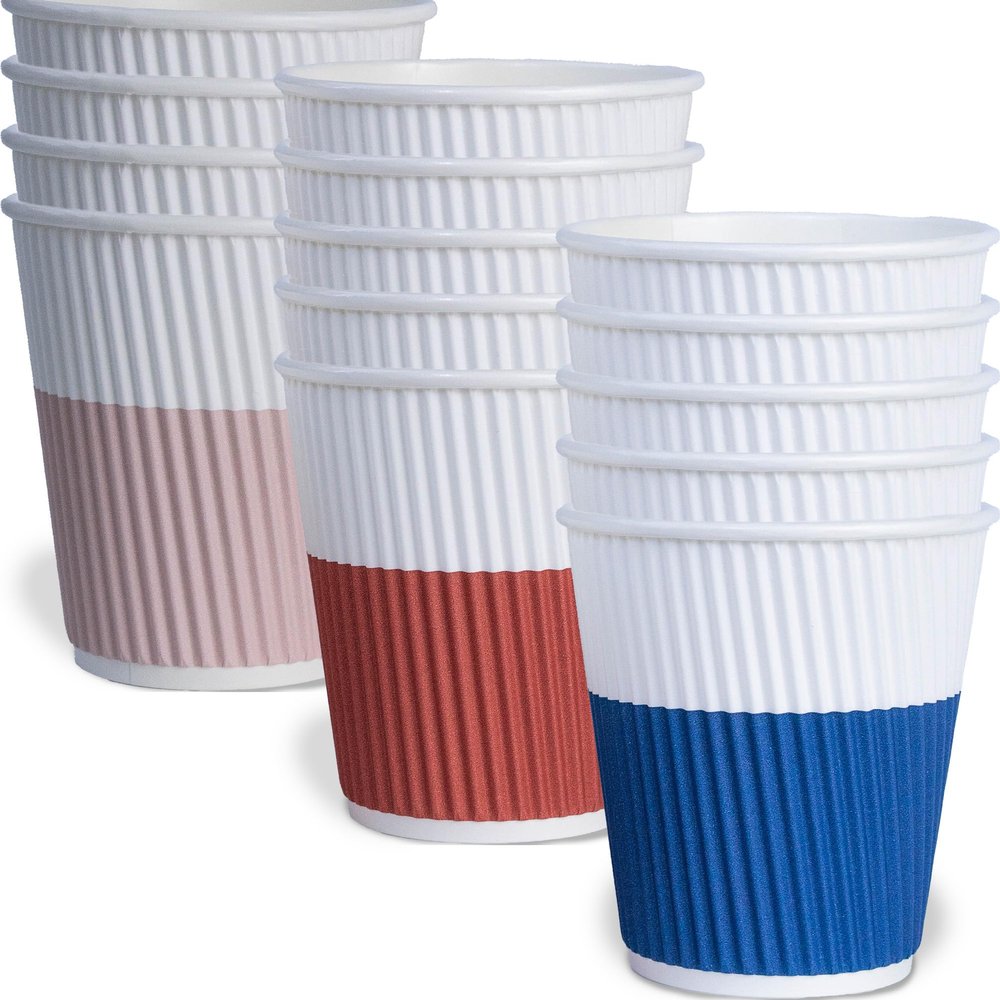 Glowcoast Paper Cups 8 oz [120 pack] - Biodegradable Compostable Disposable Coffee Cups, No Lids. To Go Coffee Cups 8oz, Ripple Insulated. Mini To Go Cup For Tea. Party, Bathroom (Fall)