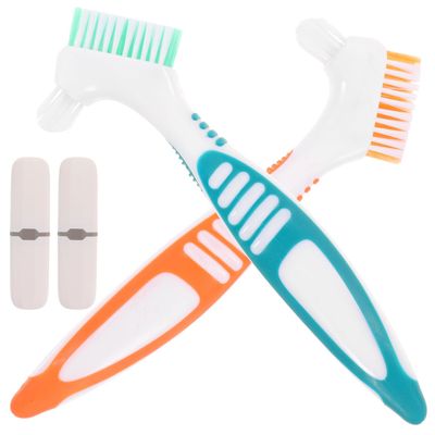 Healvian 2 Sets Travel Toothbrush Set with Portable Toothbrush Cup, Double-Sided Bristles for Effective Cleaning, Compact Cleaning Tool, Orange and Green for Home and Travel