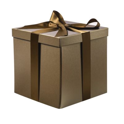 RUSPEPA Brown Medium Gift Box with Lids, Ribbon and Tissue Paper, Collapsible Gift Box Perfect for Birthday, Graduation, Father's Day, Wedding and Groomsmen Gifts, 9x9x9 Inches, 1 Pcs