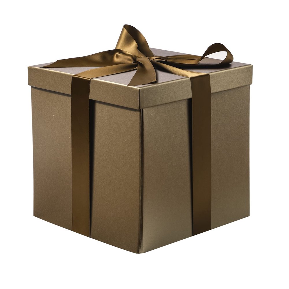 RUSPEPA Brown Medium Gift Box with Lids, Ribbon and Tissue Paper, Collapsible Gift Box Perfect for Birthday, Graduation, Father's Day, Wedding and Groomsmen Gifts, 9x9x9 Inches, 1 Pcs
