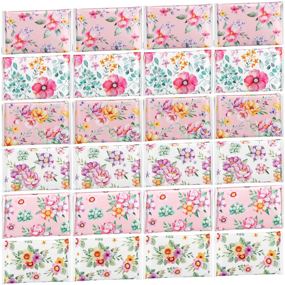 24 Packs Travel Size Tissue Pocket Slim Pack Facial 3 Ply Wallet Size Pocket Tissues for Travel Wedding Party Favors, 6 Styles(Beautiful Flowers)