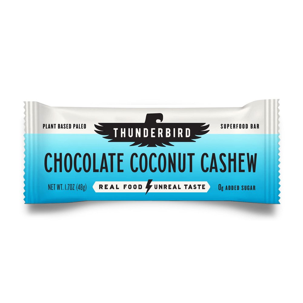Thunderbird Bars Energy Snack, Gluten-Free with Protein, Healthy Real Food, Vegan Paleo Non-GMO, No Added Sugar, Chocolate Coconut Cashew (6 Count, 1.7 oz. Bars)