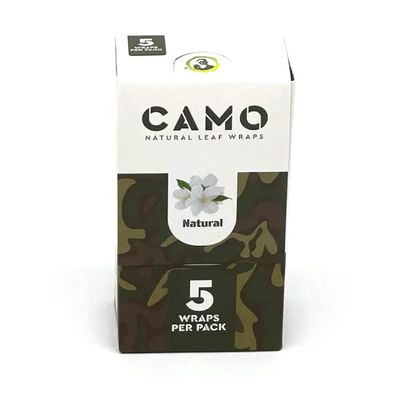 Afghan Natural Leaf Wraps Camo Sealed Box - 125 (25 x 5) Leaf Wraps per Box - (Natural Flavor) with an Official Camo Cones Sticker