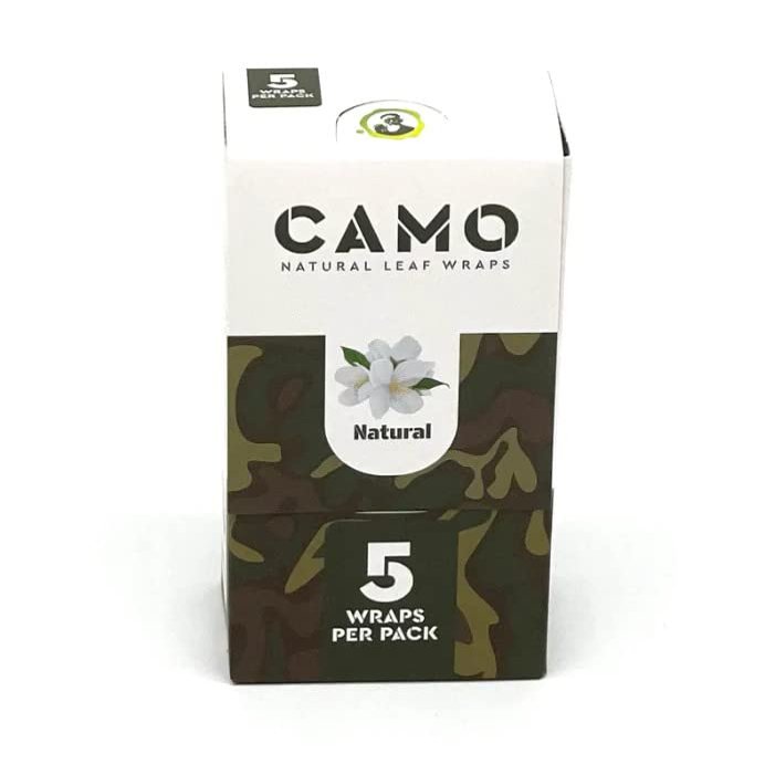 Afghan Natural Leaf Wraps Camo Sealed Box - 125 (25 x 5) Leaf Wraps per Box - (Natural Flavor) with an Official Camo Cones Sticker