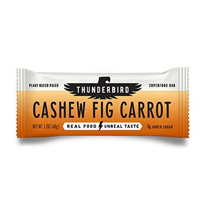 Thunderbird Bars Energy Snack, Gluten-Free with Protein, Healthy Real Food, Vegan Paleo Non-GMO, No Added Sugar, Cashew Fig Carrot Flavor (6 Count, 1.7 oz. Bars)