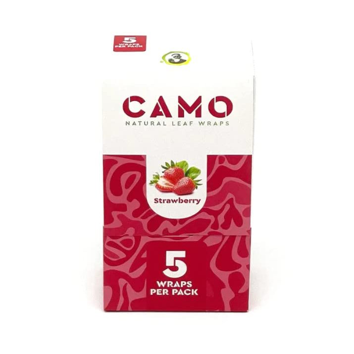 Afghan Natural Leaf Wraps Camo Various Flavors - 125 (25 x 5) Leaf Wraps per Box - (Strawberry) with an Official Camo Cones Sticker